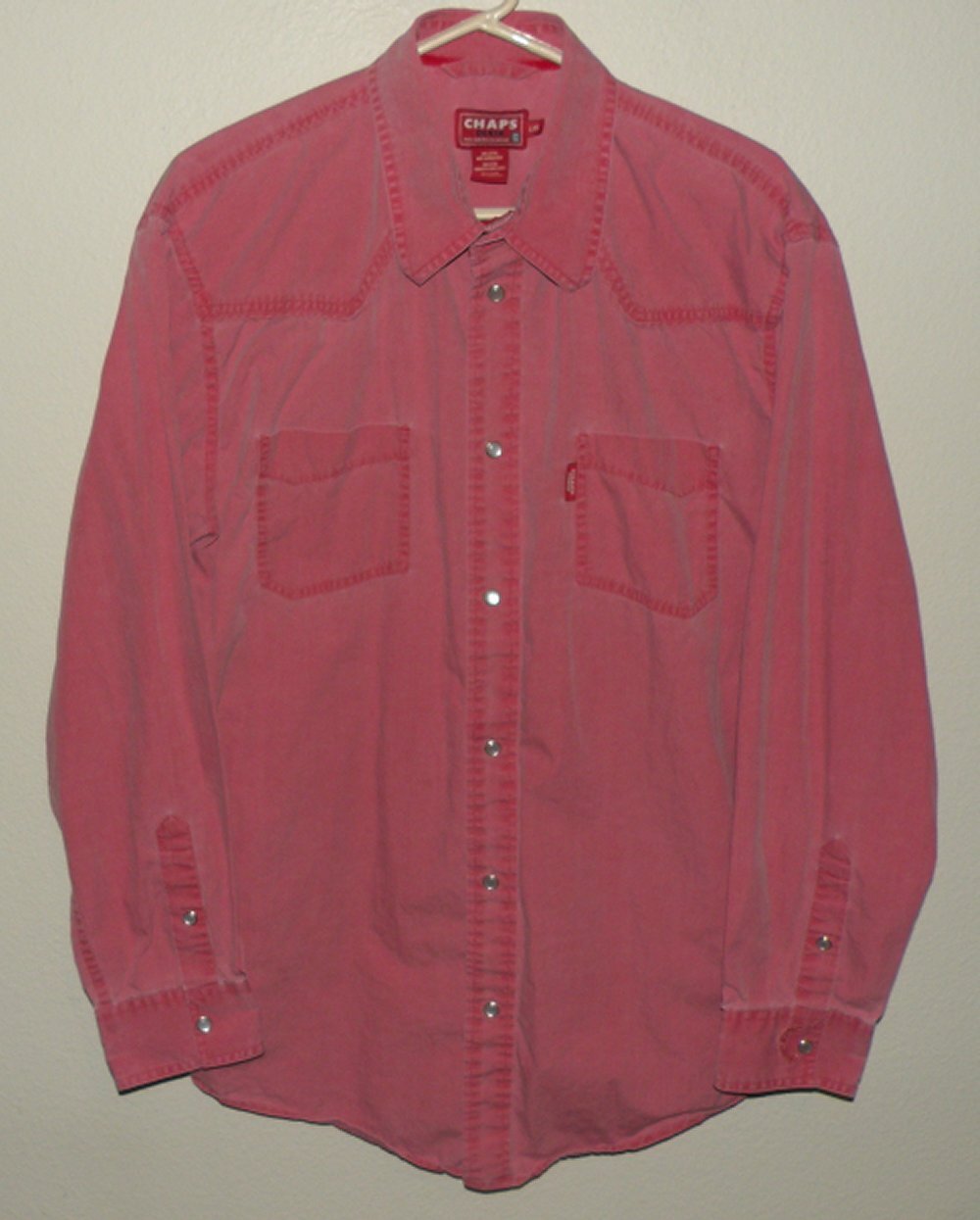 Chaps Denim Men’s Large LS Pearl Snap Shirt Faded Red Western Styled